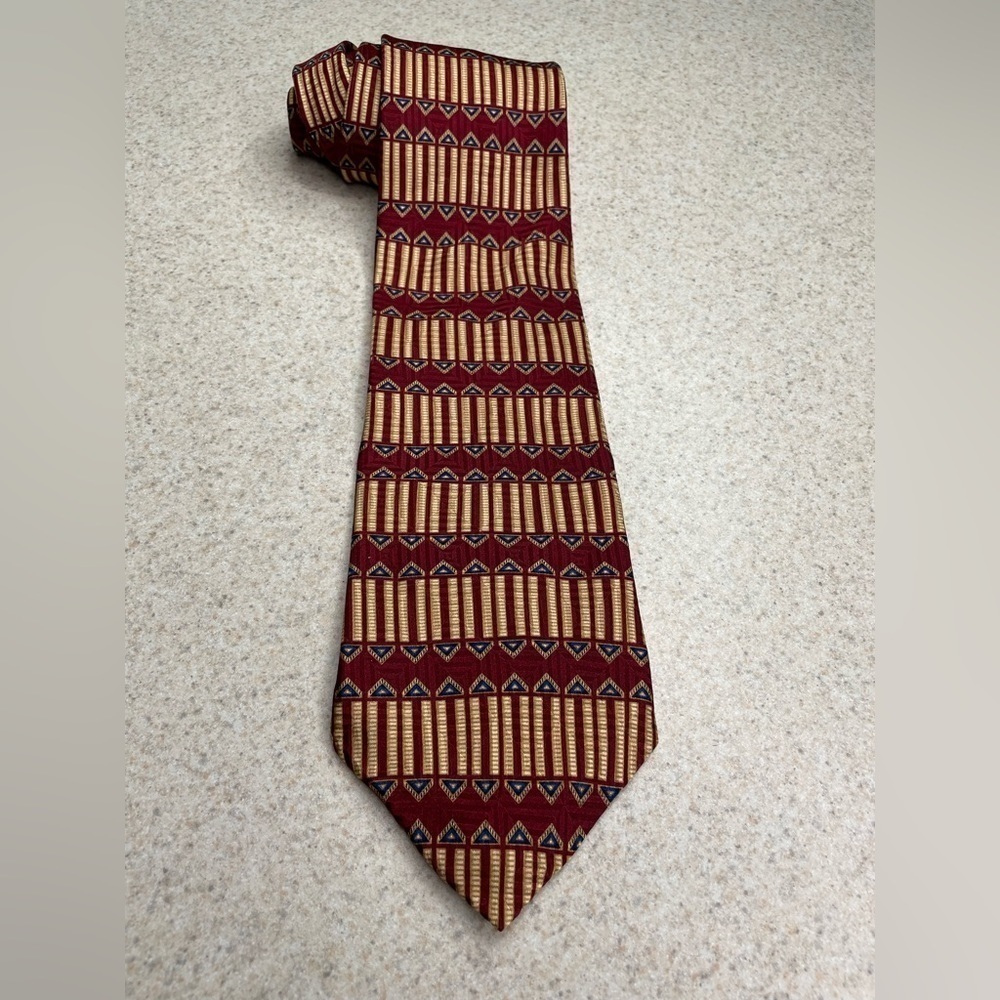Bill Blass Black Label Silk Gold Burgundy 58” Long 4” Wide